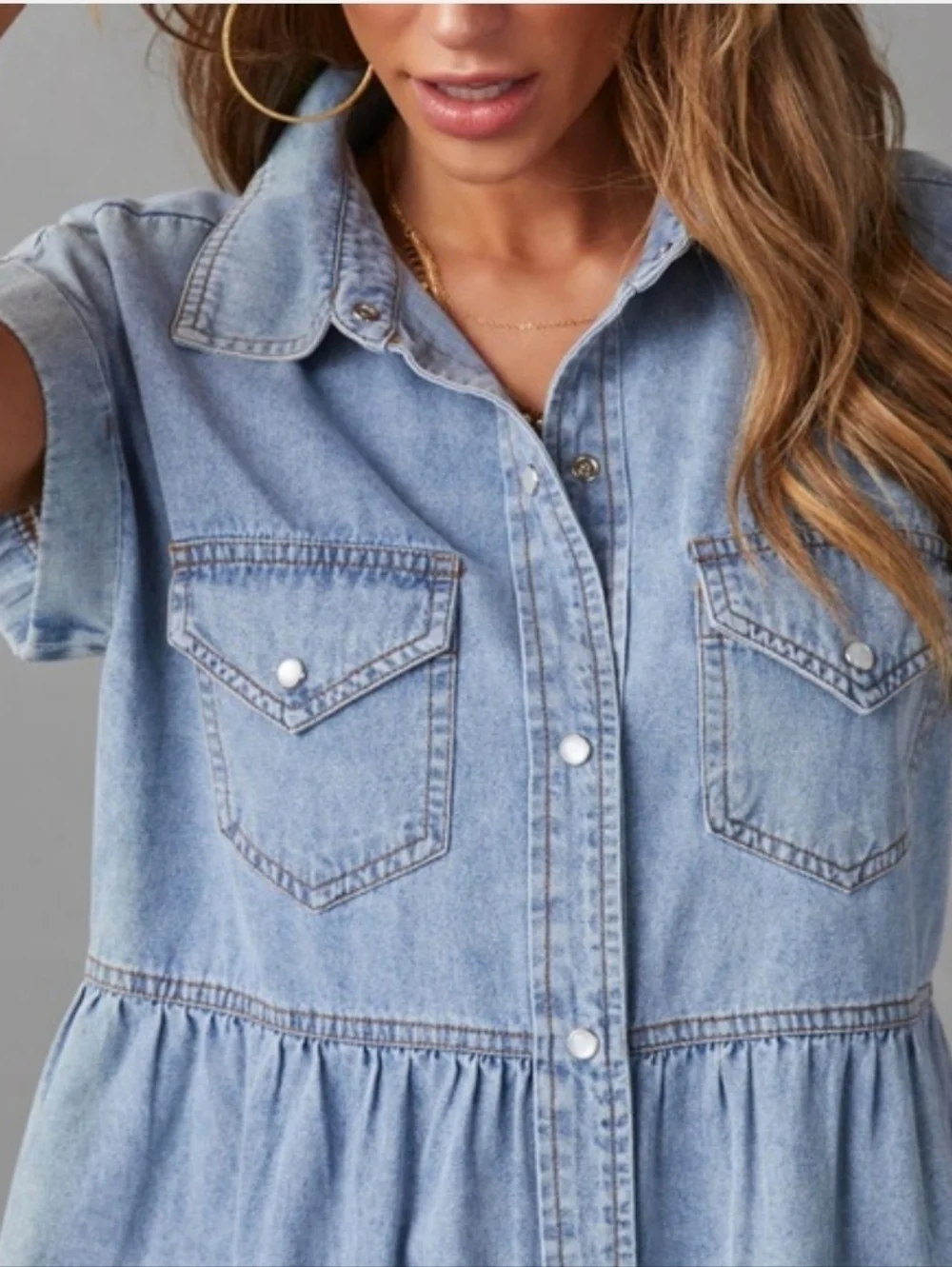 VICI Tiered Denim Babydoll Dress. Sz: Small